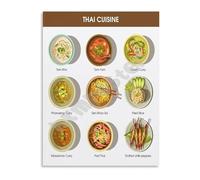 EKFBQBGW Thai Dishes Poster Pad Thai Curry Food Guide Wall-Art Canvas Print for Kitchen Asian Decor Living Room Bedroom(Unframed,16x24inch(40x60cm))