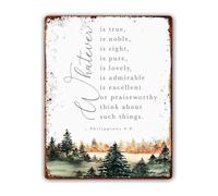 EKFBQBGW Whatever Is True Philippians 4 8 Metal Sign Vintage Bible Verse Wall-Art For Bible Study Sunday School Decor 8 X 12 inch