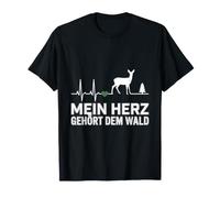 EKG Heartbeat Line Deer Silhouette Pine Tree Forest Nature T-Shirt