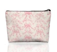EKGJW Pink Coquette Bow Makeup Bag Make Up Bag, Pink Cosmetic Bags for Women, Preppy Coquette Gifts for Women Teen Girls Mom,Dorm Room Essentials for Girls, white