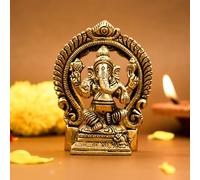 Ekhasa 100% Pure Brass Ganesha Idol (Size: 8.7 cm) | Pital Ganesh Murti for Pooja Room, Home Decor, Office Desk and Car Dashboard | Vinayagar Statue for Diwali Puja