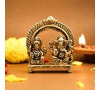 Ekhasa 100% Pure Brass Laxmi Ganesh Murti (Size: 8 cm) | Lakshmi Ganesh Idol for Diwali Puja, Study Table, Pooja Room & Home Decor | Statue of laxmi Ganesha for Diwali Gift | Pital Ganpati Lakshmi