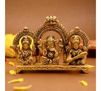 Ekhasa 100% Pure Brass Laxmi Ganesh Saraswati Murti (Size: 8.0 cm) | Lord Ganpati Lakshmi Saraswati Maa Idol for Diwali Puja | God Idols for Pooja Room or Griha Pravesh Ceremony