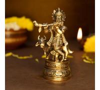 Ekhasa 100% Pure Brass Lord Krishna Idol with Flute | Shree Lord Krishna Statue for Home Decor | Kanha Ji ki Murti for Office Desk | Sri Krishna Idols Gift for House Warming Ceremony