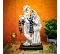 Ekhasa Aura Series Marble Dust Radha Krishna Murti (8 inch, Medium Size) | Gemstone Zircon Studded Radha Krishna Statue | Resin Radha Krishna Idol | Radhe Krishna ki Murti for Pooja, White, Religious