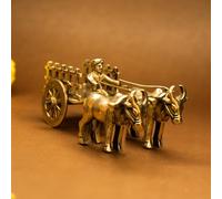 Ekhasa Brass Bullock Cart Home Decor (Size: 12 cm) | Bailgadi Gift Item | Antique Brass Artifact for Living Room Decor