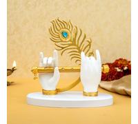 Ekhasa Lord Krishna Hands with Flute Idol (Big Size) | Krishnaji Divine Hands Idol with Flute and Peacock Feather | Krishna Statue for Car Dashboard & Griha Pravesh Gift