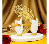 Ekhasa Lord Krishna Hands with Flute Idol (Small Size) | Krishnaji Divine Hands Idol with Flute and Peacock Feather | Krishna Statue for Car Dashboard & Griha Pravesh Gift