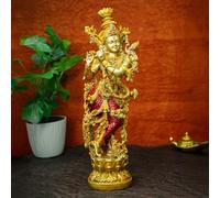 Ekhasa Marble Dust Lord Krishna Idol with Flute (14 inch, Big Size) | Colorful Gold Shree Lord Krishna Statue for Home Decor | Resin Kanha Ji ki Murti | Sri Krishna Idols for Gift