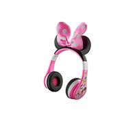 eKids Minnie Mouse Kids Bluetooth Headphones, Wireless with Microphone Includes Aux Cord, Volume Reduced Foldable Headphones for School, Home, or Travel, Pink