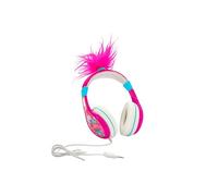 eKids Trolls Band Together Headphones, Wired Over Ear Headphones for Kids, Tangle Free with Volume Control, 3.5mm Jack, Includes Headphone Splitter, Pink