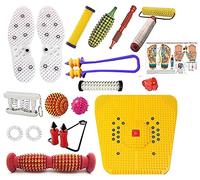 EKIN Acupressure Massager & Sujok Therapy Tools Combo Kit For Stress Pain Relief Natural Care With Bio-Magnetic Power Foot Mat & Shoe Sole Foot Roller-Pyramidal Cuts Wooden