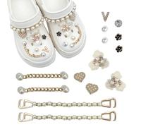 EKIND 14Pcs Shoe Decoration Charms, Sparkle Rhinestone Pearl Accessories Set with Bead Chains for No Scratch Smooth Back