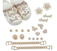 EKIND 22Pcs Shoe Decoration Charms, Sparkle Rhinestone Pearl Accessories Set with Golden Chains for No Scratch Smooth Back