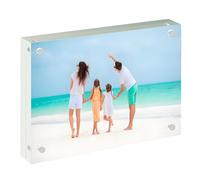 EKINIYAR 4x6 Acrylic Photo Block, 20% Thicker Acrylic Picture Frames, Clear Magnetic Photo Frames Freestanding Double Sided Frameless Transparent Photo Frame for Desktop Display Picture 1 Pack