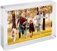 EKINIYAR 5x7 Acrylic Picture Frames, 20% Thicker Block, Clear Picture Block Freestanding Double Sided Magnetic Acrylic Lucite Frameless Transparent Square Frame Gift for Desktop Display 1 Count