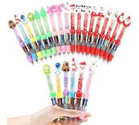 EKisemio 24Pcs Multi Coloured Ballpoint Pens All in One 4 in 1 Cute Pen for Kids, Retractable Mini Pens with Glitter Sand, Party Bag Fillers for Kids & School Supplies