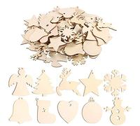 EKKONG 100 Pieces Wooden Christmas Tree Decoration Set, Hanging Ornaments, DIY Crafts (100 pcs)
