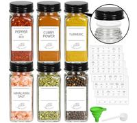 EkkoVla 120ml Square Glass Spice Jars with Black Airtight Lids, 6 Pack - Pre-Printed Labels, Silicone Funnel & Spoon for Kitchen Storage, Herbs & Spices
