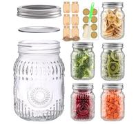 EkkoVla 16oz Glass Mason Jars with Embossed Pattern, 6-Pack Pint Canning Jars with Airtight Lids for Fermenting,Overnight Oats,Pickling,Preserving,Ideal for Centerpieces,DIY Crafts,or Wedding Favors