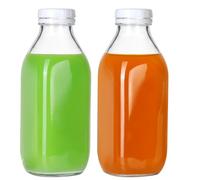 EkkoVla 2 Pack 1 Litre Glass Milk Bottles with Lids, 32 oz Glass Juice Bottles, Reusable Clear Bottle for Homemade Milk, Juice, Honey, Nut