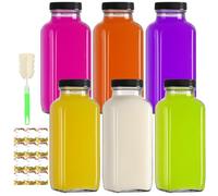 EkkoVla 360ml Glass Juice Bottles with Lids, 6 Pack Reusable Beverages Drinking Jars, Juicing Bottles for Smoothies, Homemade Beverages, Milk, Hot Cold Drinks, Kombucha