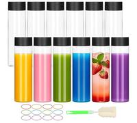 EkkoVla 400ml Plastic Juice Bottles with Lids, 12 Pack - Reusable Clear PET Containers for Homemade Juice, Milk, Smoothies & Drinking Beverages