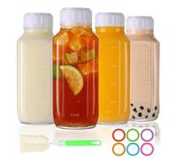 EkkoVla 500ml Glass Bottles with Airtight Lids, 4 Pack Reusable Juice Bottles with Scale - for Milk, Smoothies, Beverages, Lunchboxes & Infused Water
