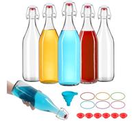 EkkoVla 6 Pack 1 Liter Swing Top Glass Bottles, 32 oz Flip Top Brewing Bottles with Airtight Rubber Seal Flip Caps for Kombucha, Beverages, Oil, Beer, Kefir, Vinegar, Wine