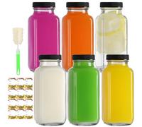 EkkoVla 6 Pack 250ml Glass Juice Bottles with Lids, 8 oz Reusable Beverages Drinking Jars, Juicing Bottles for Smoothies, Homemade Beverages, Milk, Hot Cold Drinks, Kombucha