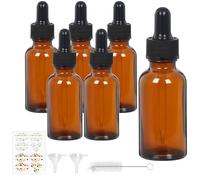 EkkoVla Amber Glass Bottle - 6 Pack 30ml Small Refillable Eliquid Pipette Ear Dropper Bottles for Essential Oils Massage Perfumery Laboratory Fragrances