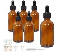 EkkoVla Amber Glass Bottle - 6 Pack 60ml Small Refillable Eliquid Pipette Ear Dropper Bottles for Essential Oils Massage Perfumery Laboratory Fragrances