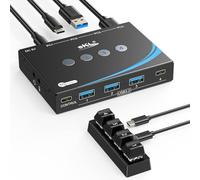eKL USB 3.2 Switch for 4 Computers, 2 USB-C+2 USB-A 10Gbps Inputs, Share 1 USB-C+3 USB-A Peripherals Like Mouse Keyboard Printer Scanner, with 3.5mm Mic Headphone Jack, Includes 4 Cables & Controller