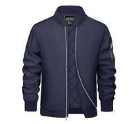 EKLENTSON Bomber Jacket Men Flight Quilted Jacket Lightweight Biker Windbreaker Winter Warm Padded Coats Outwear Navy,M