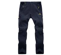 EKLENTSON Fleece Lined Trousers Men Waterproof Mountain Bike Trousers Winter Walking Softshell Thermal Pants Navy 30