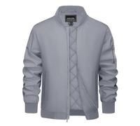 EKLENTSON Jackets for Men Winter Flight Windbreaker Varsity Jacket Casual Warm Padded Bomber Jacket Light Grey,S