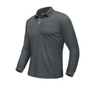 EKLENTSON Long Sleeve T Shirts Mens Work Polo Shirts Quick Dry Golf Tactical Shirts Full Sleeve Casual Collared Tops with 3 Buttons Dark Grey,XL