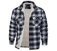 EKLENTSON Men's Flannel Shirt Jacket Long Sleeve Sherpa Lined Plaid Coat Button Down Thick Winter Workwear Black,XXL