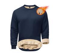 EKLENTSON Men's Fleece Sweatshirts Thermal Crewneck Pullover Winter Thick Cotton Sherpa Lined Sweatshirts No Hood Fleece Jumper Sweater Tops,Navy,3XL