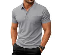 EKLENTSON Mens Golf T Shirts Quick Dry Casual Polo Shirts Breathable Sports Work Polo Short Sleeve Summer Tennis Combat Tops with Pocket Light Grey,L