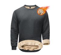 EKLENTSON Men's Jumper Sherpa Lined Crewneck Sweatshirt No Hood Winter Thick Cotton Fleece Pullover Long Sleeve Thermal Underwear Tops,Dark Grey,M