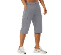 EKLENTSON Mens Outdoor Shorts 3/4 Length with Zip Pockets Lightweight Breathable Water-Resistant Hiking Fishing Casual Cargo Shorts Light Grey,34