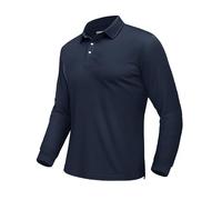 EKLENTSON Men's Polo Shirts Long Sleeve Breathable Work T Shirts Lightweight Army Tactical Military Shirts Full Sleeve Quick Dry Golf Tops Navy,XL