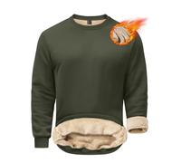 EKLENTSON Men's Sherpa Lined Sweatshirt Crewneck Thick Cotton Fleece Pullover Winter Warm Plain Jumpers Thermal Underwear Fleece Tops,Army Green,XXL