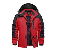 EKLENTSON Men's Winter Fleece Jacket Full Zip Waterproof Ski Snow Jacket Windproof Traveling Mountain Hooded Coat Red,M