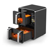 eklipt 12L Dual Air Fryer, Double Stack Air Fryer with Viewing Window | LED Touch Controls, 8 Presets, Dual Drawer Basket, 2800W Power, Dishwasher-Safe Parts, Small Kitchen Oven Countertop -Black