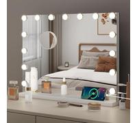 eklipt Hollywood Vanity Mirror with Lights, 58×45m Large Lighted Makeup Mirror with 15 Dimmable LED Bulbs, Touchscreen Control, USB Output Port Tabletop or Wall Mounted Light Up Mirror For Bedroom