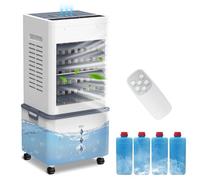 eklipt Portable Air Conditioner Cooler with Remote Control, 10L Evaporative Air Cooler Fan with Cool Mist, 7 LED Light, 6 Speeds, Humidifier, 4 Ice Packs, 24H Timer, White Grey