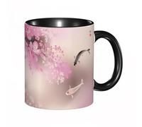 EKLMPS Coffee Mugs,11oz Ceramic Mugs, Funny Gifts for Women, Birthday Present,Christmas,Funny Mugs for Men,Sacred Koi carps and Spring sacura Blooming. Hieroglyph Means Koi.