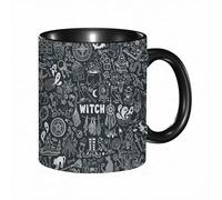 EKLMPS Coffee Mugs,11oz Ceramic Mugs, Funny Gifts for Women, Birthday Present,Christmas,Funny Mugs for Men,Witch and Witchcraft Doodles Set Palmistry, Black Magic Fortune Telling Symbols